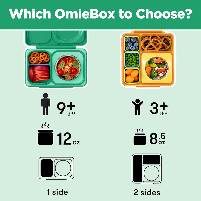 OmieBox UP bento Box for Kids Insulated Lunch Box Leak Proof Vacuum Insulated Thermal Food jar Cooler ice Pack 2 Compartments (Jade Green)