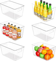 6 Pack Clear Plastic Food Storage Containers with Handle, Pantry Organizer Bins,for Refrigerator, Cabinet, Kitchen, Cupboard, Countertop, Freezer Organization and StorageMedium - 6pack-XL(13"Lx 7.4"W x 7"H)