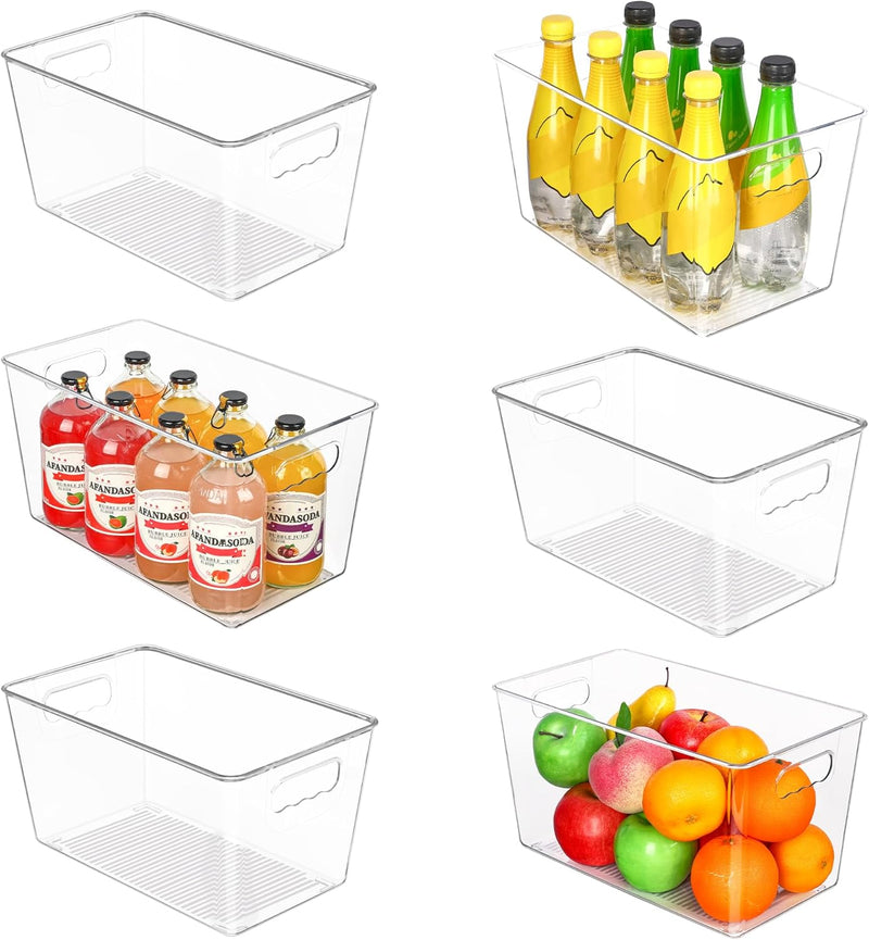 6 Pack Clear Plastic Food Storage Containers with Handle, Pantry Organizer Bins,for Refrigerator, Cabinet, Kitchen, Cupboard, Countertop, Freezer Organization and StorageMedium - 6pack-XL(13"Lx 7.4"W x 7"H)
