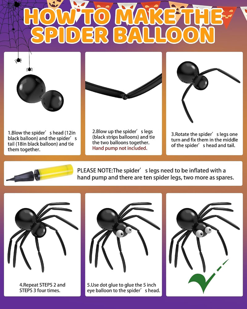 Halloween Decor Balloon, 126 PCS Halloween Balloon Garland Arch Kit, Eye Balloons with Spider Web, Bats, Purple, Orange, Black Balloons for Halloweens Birthday Party Supplies Decorations