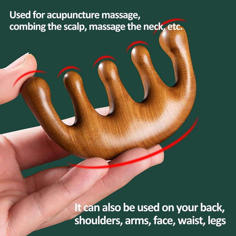 MOMENT Wooden Scalp Massager, Handmade 100% Natural Green Sandalwood Wide Tooth Combs, Wood Massage Comb & Sandalwood Comb for Luxurious Hair Care.. - One size