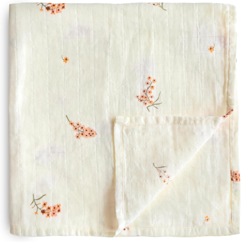 Organic Cotton Muslin Baby Blanket - Extra Soft Breathable Newborn Baby Blanket for Swaddling, Nursing & Cuddling - Pre-Washed for Delicate Skin Caramel Dots - Flowers