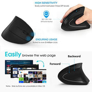 Microware Rechargeable 2.4ghz Wireless Vertical Ergonomic Mouse 800-1600 Dpi Optical Mouse 6 Buttons and Portable Office Gaming Cordless Mice with A USB Receiver for Pc Computer Laptop