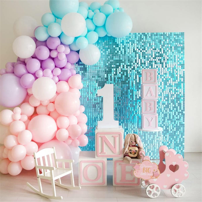 LuoluoHouse Shimmer Wall Panel Sequin Backdrop Panels 12 Packs-Iridescent Silver Backdrop for Graduation Anniversary Backdrop Wall Backdrops Engagement Decoration