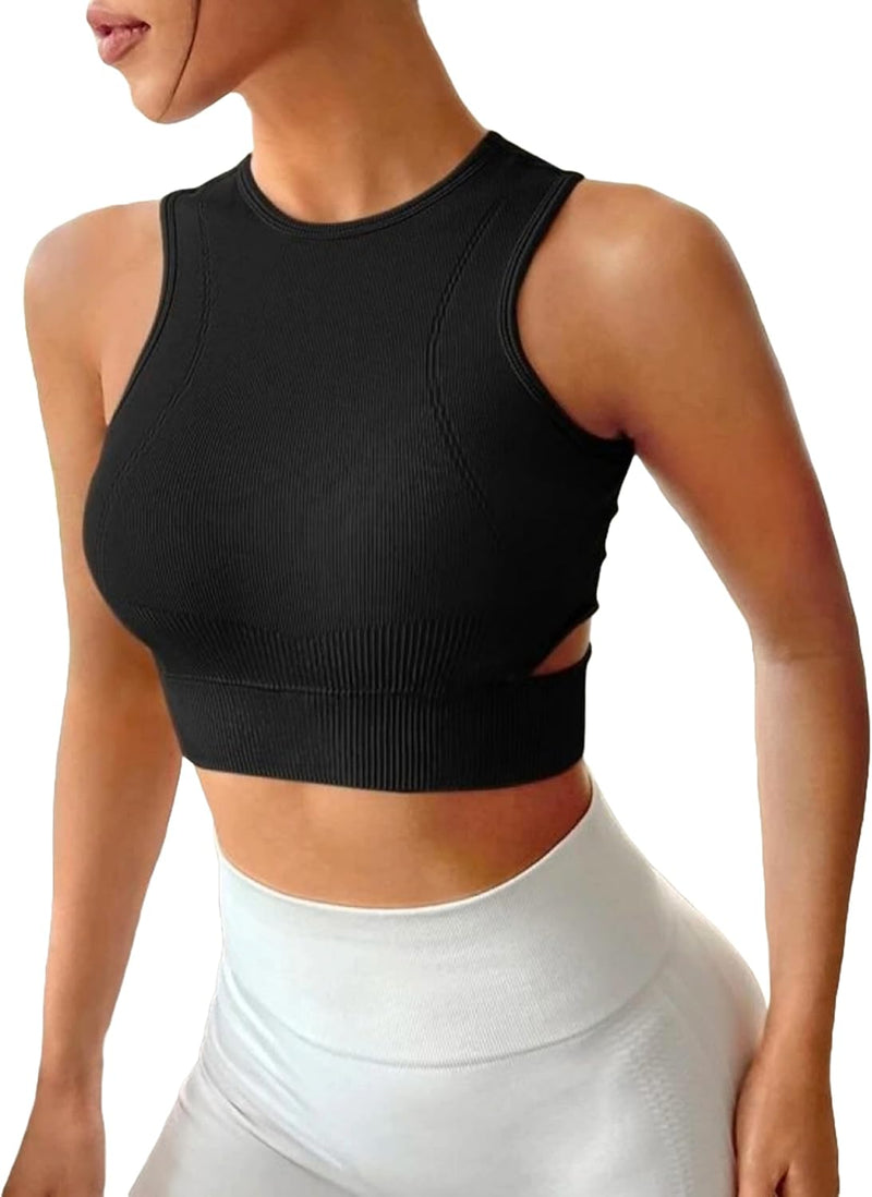 Sports Bra Seamless Crop Top Yoga High Neck Tops Running Gym Sportswear Fitness Full Cup Padded for Women…