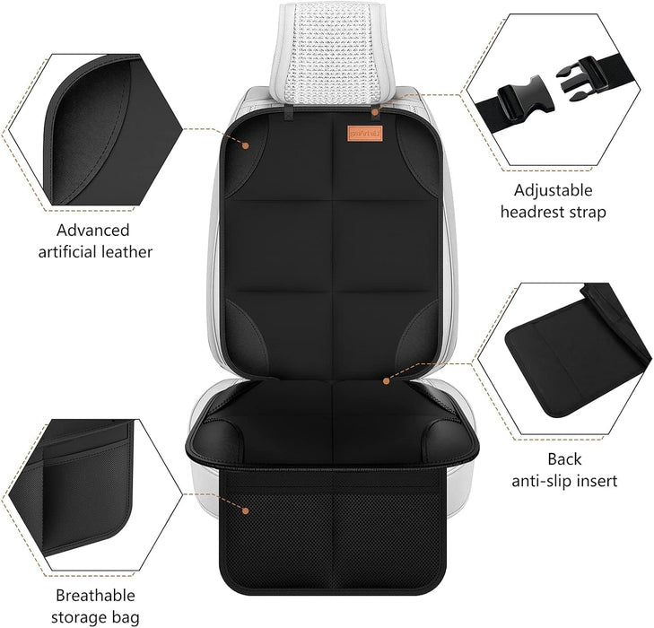 Smart elf Car Seat Protector, 2Pack Seat Protector Protects Child Seats with Thickest Padding and Non-Slip Backing Mesh Pockets for Baby and Pet, Black