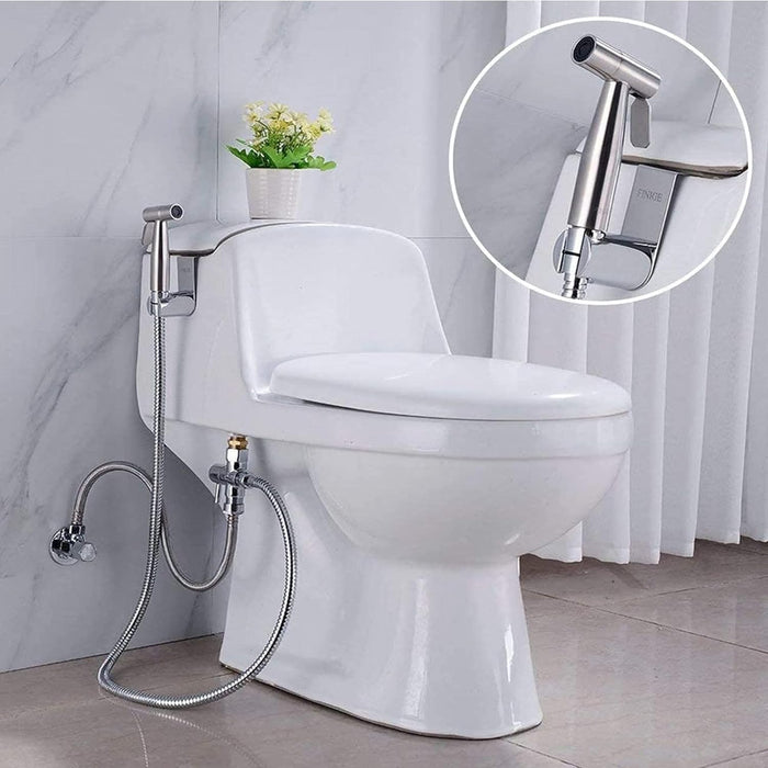 Sulfar 3 Pcs Bidet Toilet Spray Gun Set, Handheld Bidet Sprayer Shattaf with Stainless Steel Chrome Hose Toilet Water Sprayer, Silver