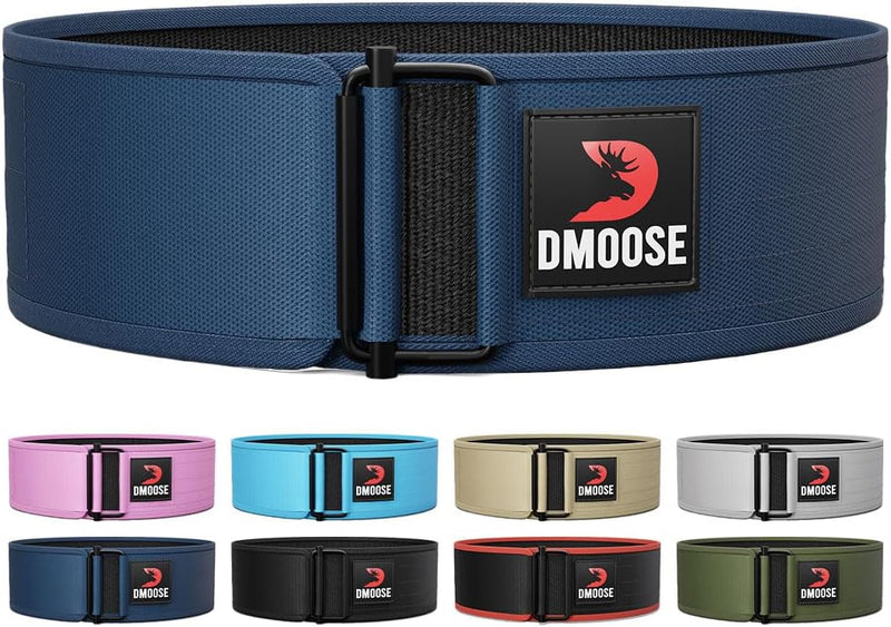 DMoose Fitness Weight Lifting Belt - Auto Locking 4" Nylon Gym Belt with Adjustable Buckle - Provides Lumbar Support & Stability for Olympic Training, WOD & Cross Training for Men & Women