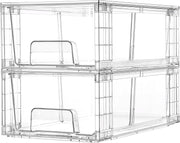 4 Pack Large Stackable Storage Drawers, Easily Assemble Acrylic Bathroom Closet Undersink Organizers, Plastic Storage Bins for Kitchen Cabinets, Pantry, Makeup, Medicine Organization - 2Pack 4.4"H-with Dividers