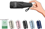 Travel Essentials Mini Umbrella for Purse With Case Small Compact UV Sun Protection Lightweight Tiny Pocket Manual Open Close Umbrella for Women Kids and Men Fit Purse Backpack - Black