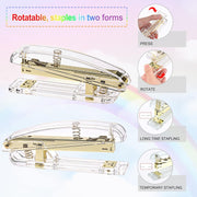 EOOUT Gold Office Supplies Set Desk Accessories, Acrylic Stapler Set Staple Remover, Phone Holder, Tape Holder, Pen Holder, 2 Ballpoint Pen, Scissor, Binder Clips, Ruler, Transparent Glue and Staples. - Gold