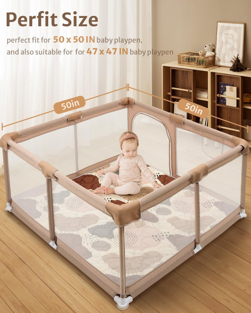 Baby Play Mats for Floor, 50x50 Play Mat for Playpen, Thicken Soft Padding Foam Playmats for Babies and Toddlers Infants, Foldable and Machine Washable Baby Crawling Mat, Boho Design