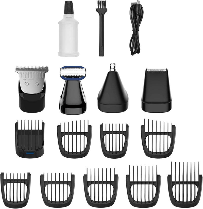 Blaupunkt 14-in-1 Trimmer & Shaver Kit for Men Precision Beard Trimmer, Nose & Body Groomer, USB-C Rechargeable, LCD Display, 120 Min Runtime, Quick Charge, Multiple Guide Combs