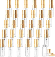 30 Pack 10ml Fine Mist Atomizer Glass Bottle, Mini Clear Spray Vials Empty Refillable Perfume Bottles with Gold Lids, for Fragrance Scent Liquid Sample DIY Sprays (10ml) - 3ml