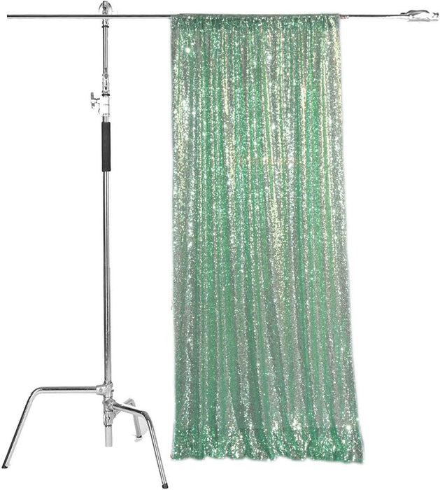 LQIAO 2 Panels Light Gold Sequin Backdrop Glitter Fabric for Wedding Birthday Parties Shimmer Wall-2x8ft
