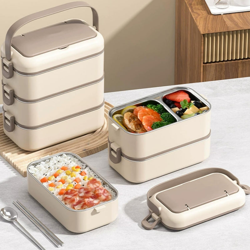 Stainless Steel Lunch Box with 4 Compartments, Leak-Proof Bento Box for Kids & Adults, Microwave Safe Food Container with Lid, Durable Portable Meal Prep Lunchbox for School, Office & Travel
