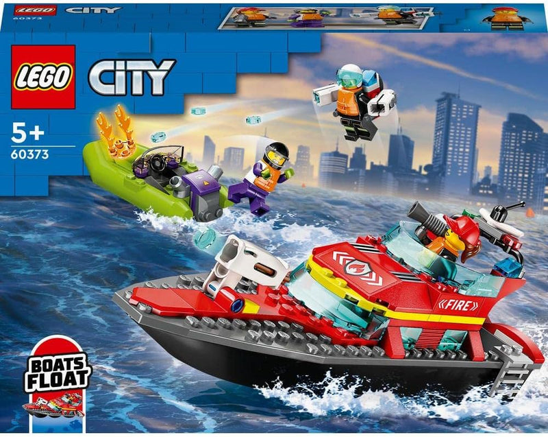 LEGO 60373 City Fire Rescue Boat Toy, Floats on Water, with Jetpack, Dinghy and 3 Minifigures, Everyday Hero Toys for Boys and Girls Aged 5+, Gift Idea - Single