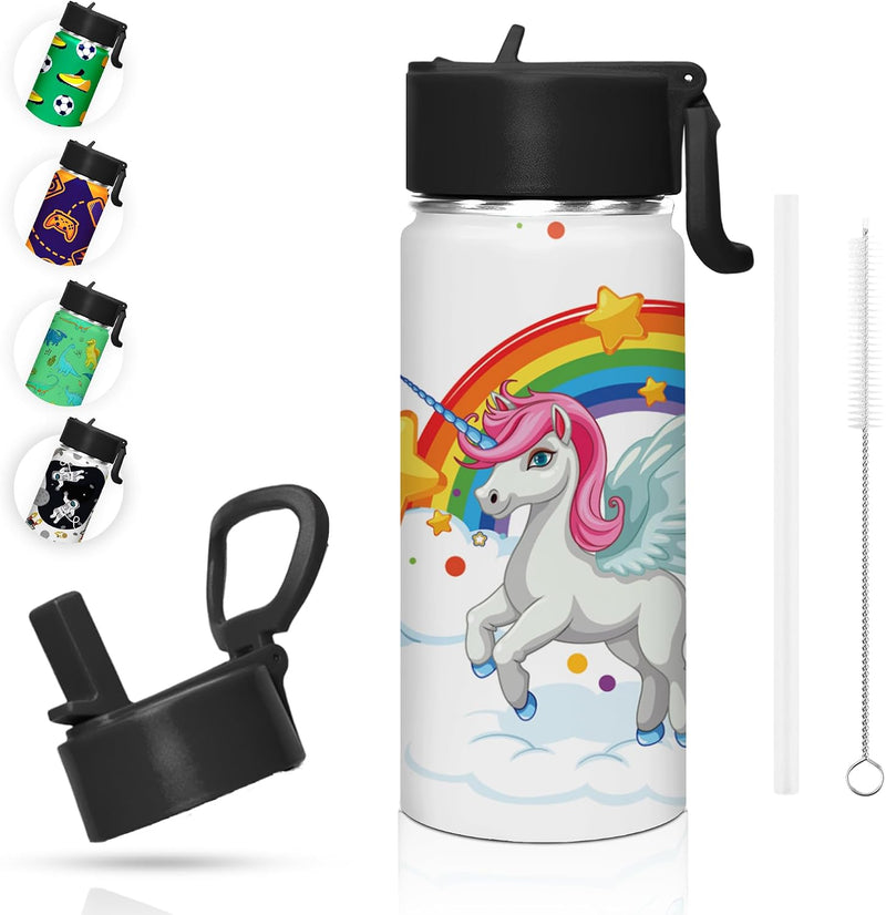 Kids Water Bottle 410ml Stainless Steel Hydro Flask Double Wall Insulated Thermos Bottle with Straw Lid BPA Free Cup Hot Cold Sports Toddler School Boys Girls 14oz (SPACE 410ML) - UNICORN SOLITAIRE
