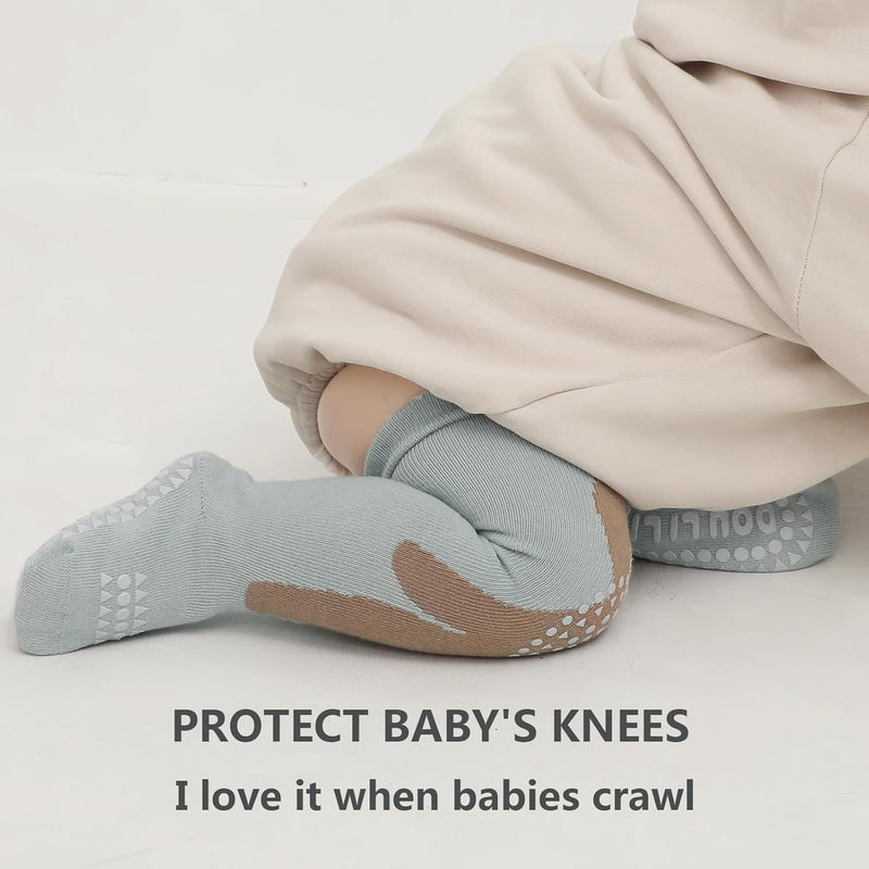 Azonee Unisex Knee High Baby Socks, 5 Pairs Non-Slip Grippy Socks for Newborns and Toddlers, Ideal for Crawling and Early Walking, Cute and Comfortable