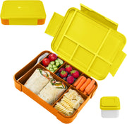 Lunch Box For Kids School, Bento Lunch Box Kids Adults, Leakproof with 5 Compartments and Cutlery Set, 1330 ML (Blue) - Yellow-Orange