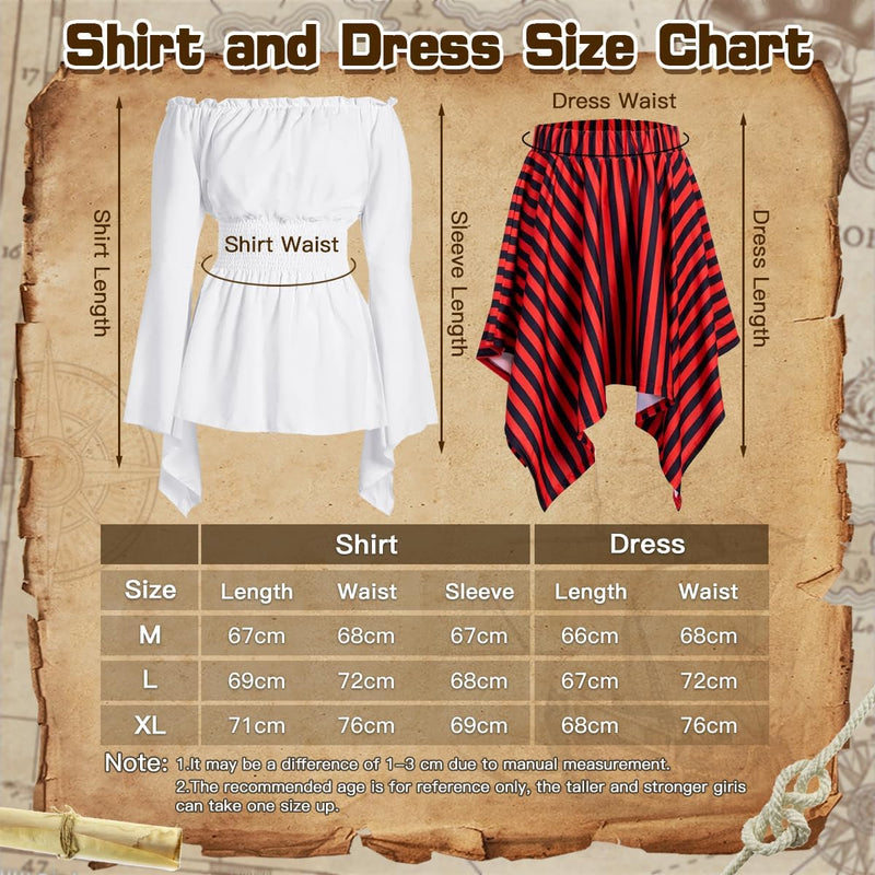 Women's Pirate Costume,Pirate Fancy Dress Up Accessories with Earring,Necklace,Eye Mask and Striped Headscarf,Adult Pirate Halloween Costumes for Cosplay Carnival Party Birthday Party