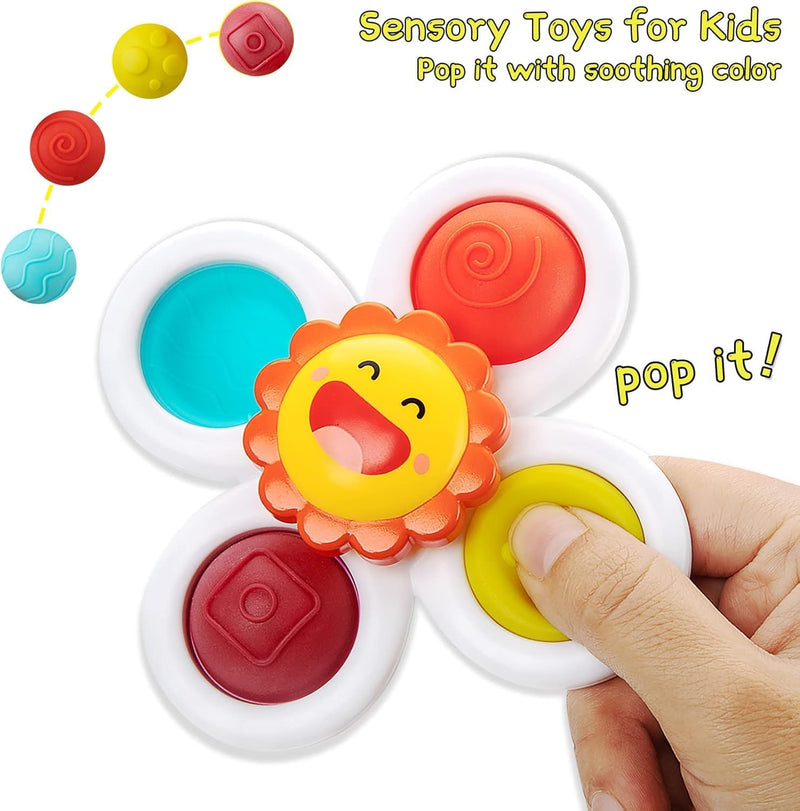 SKY-TOUCH 3PCS Suction Cup Spinner Toys for Toddlers 12M+, Pressable Baby Sensory Fidget Bath Toys, Stress Relief Toys with Strong Suction for High Chair, Car Window, Travel, Fine Motor Skills