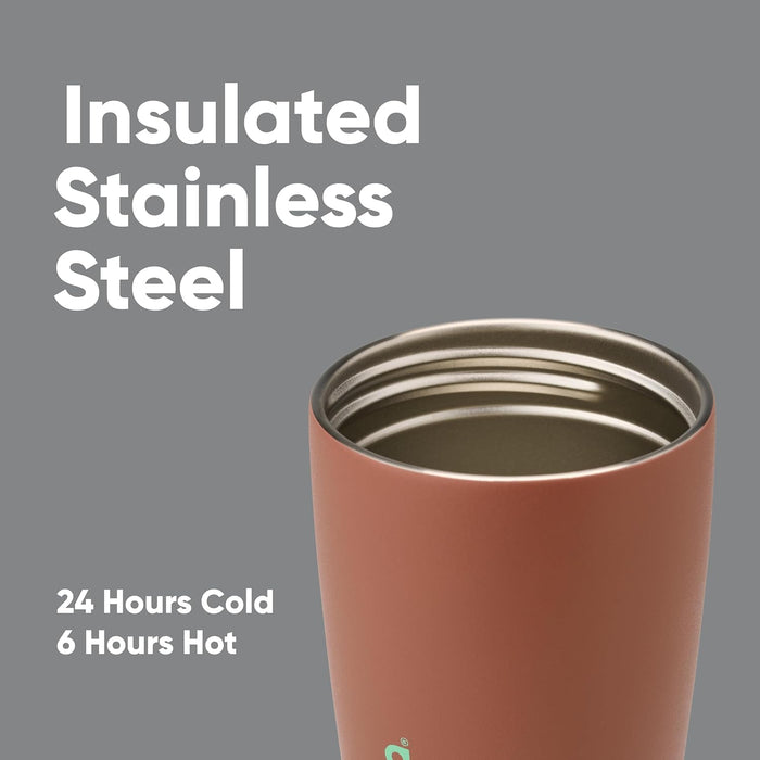 Owala SmoothSip Slider Insulated Stainless Steel Coffee Tumbler, Reusable Iced Coffee Cup, Hot Coffee Travel Mug, BPA Free 20 oz, Grey/Blue (High Dive)