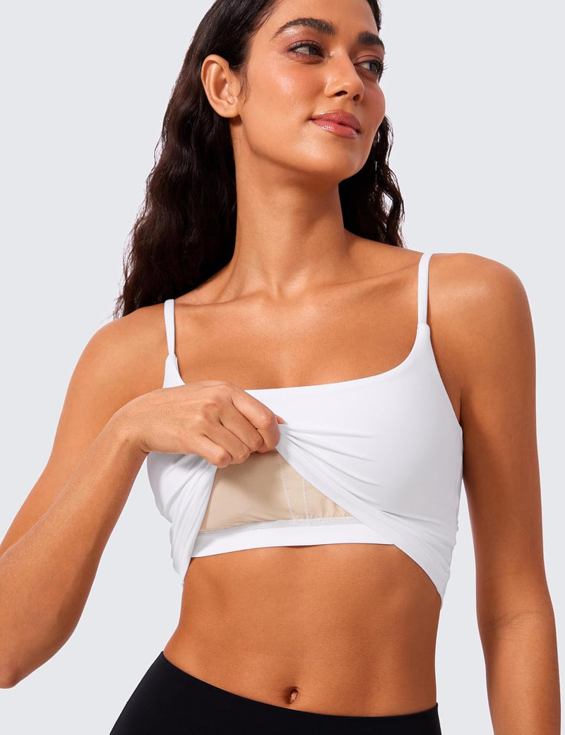 CRZ YOGA Butterlift Womens Scoop Neck Longline Sports Bra - U Back Adjustable Straps Workout Crop Tank Top with Built in Bra