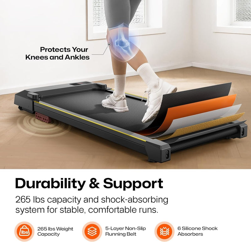 UREVO Walking pad Smart with APP Control, Under Desk Treadmill for Home and Office, 2.5 HP Portable Walking Jogging Running Machine with Remote Control 120KG Capacity