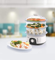 BLACK+DECKER Food Steamer,775W, 10L 3-Tier Detachable Design, Timer Control, Quick & Easy Meal Prep, Dishwasher Safe, Lightweight 1.98 Kg, 220-240V, Efficient and Compact, White - HS6000-B5