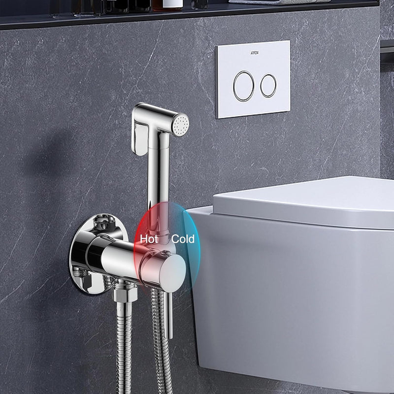 Aluminium Handheld Bidet Sprayer With 59-Inch Stainless Steel Bidet Hose, Hot and Cold Water Mixing Sprayer Kit for Toilet Bidet Sprayer Cloth Bathroom Diaper Sprayer for Shower and Personal Hygiene ﻿