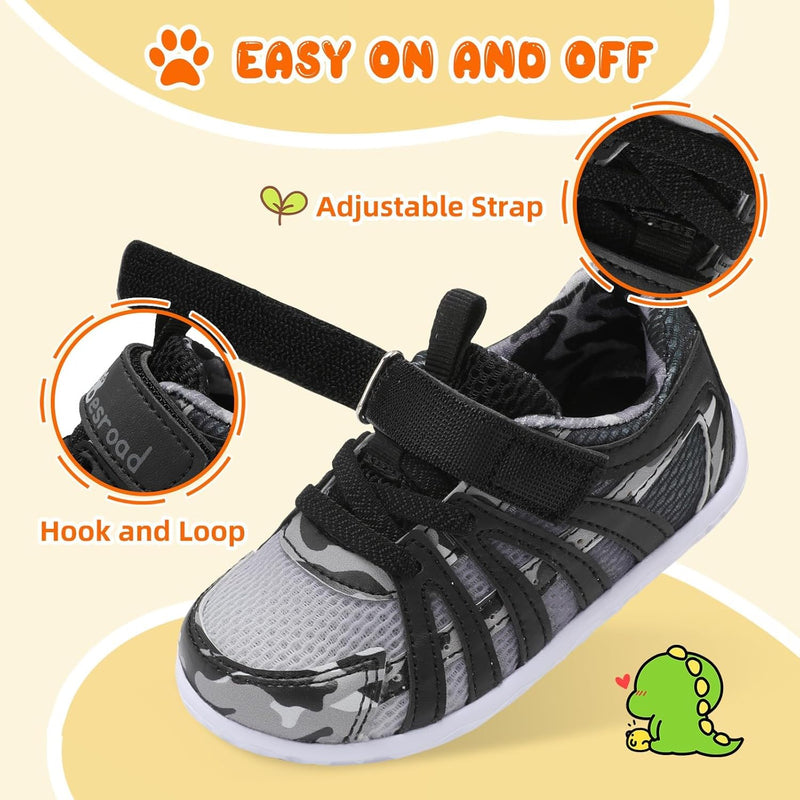L-RUN Toddler Boys Girls Sneakers Kids Breathable Walking Shoes Barefoot Strap Non-Slip Sole Tennis Shoes