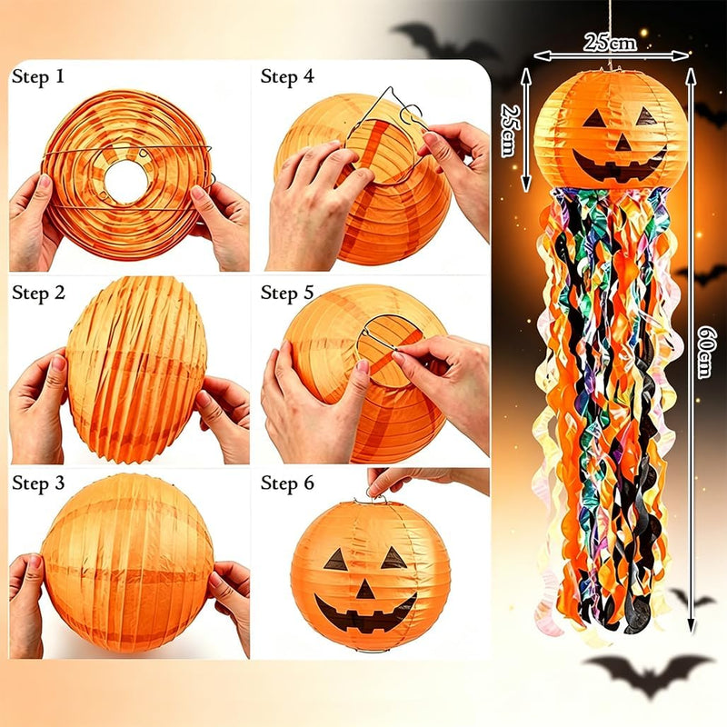 Goodern Halloween Pumpkin Paper Lanterns,3PCS Hanging Halloween Decorations