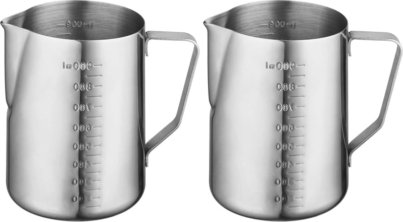 Milk Frothing Pitcher 550ml Stainless Steel Espresso Steaming Jug for Latte Espresso Cafetiere Cappuccino Coffee Machine Accessories Barista Tools Milk Cup - 1000 ml (Pack of 2)