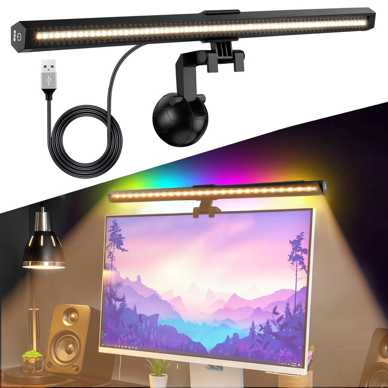 NEXT VOGUE Glare-Free Computer Light with 3 Modes 15 Colors RGB Backlight LED Monitor Light Bar Dimmable Screen Monitor Light USB Powered Computer Monitor Lamp for Home Office