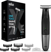 Braun Series X All-in-One Showerproof Beard Trimmer, Shaver, and Body Groomer for Men, with 5 combs for Face & Body, Gifts for Men, XT5100, black/silver - XT 5200