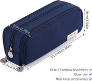 MISTHO Big Capacity Pencil Case 3 Compartment Pencil Pouch Pouch Pen Case Simple Stationery Bag School College Office Organizer for Teens Girls Boy Men Women Adults Student (Navy)