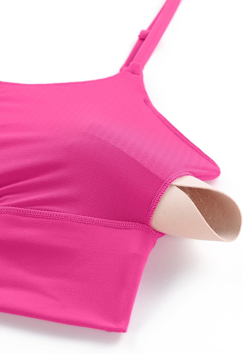 CRZ YOGA Women's V Back Longline Sports Bra with Adjustable Straps Wireless Workout Padded Yoga Bra Cropped Tank Tops