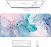 Auhoahsil Desk Pad, XXL Large Mouse Extended Gaming Mousepad, Cute Mat for Women, Big Office Accessories Pad Computer Keyboard and Laptop, 35.5 x 15.7 Inch, Pretty Pink Flowers, Girly Flowers - Blue Pink Marble XXL - Extended size 35.6”x15.8”