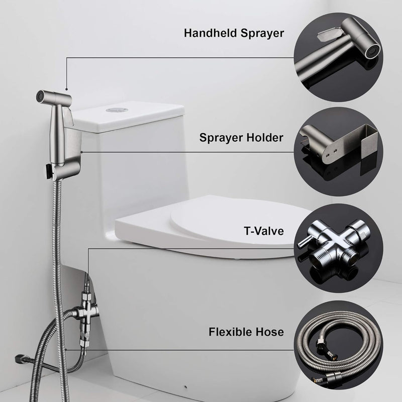 Droiee Bidet Sprayer for Toilet, Handheld Spray Water Kit, Bathroom Hand Shower Self Cleaning â€“ Reduce Toilet Paper Waste Premium Stainless Steel