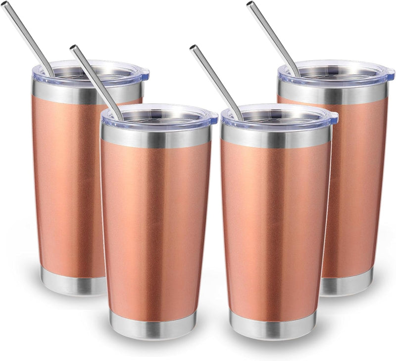 Volhoply 20oz Stainless Steel Tumbler with Lid and Straw,Double Wall Insulated Travel Iced Coffee Mug Fits Car Cup holder,Powder Coated Cups for Hot and Cold Drinks,Gifts for Women Men（White,1 Set）
