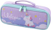 Unicorn Pencil Case for Kids, Cute Fabric Stationery Pouch with Large Capacity, Cartoon Design Ideal for Girls, Removable Dual-Layer Structure, Washable & Smooth Zipper, 23x4.5x9.5cm (purple) - purple