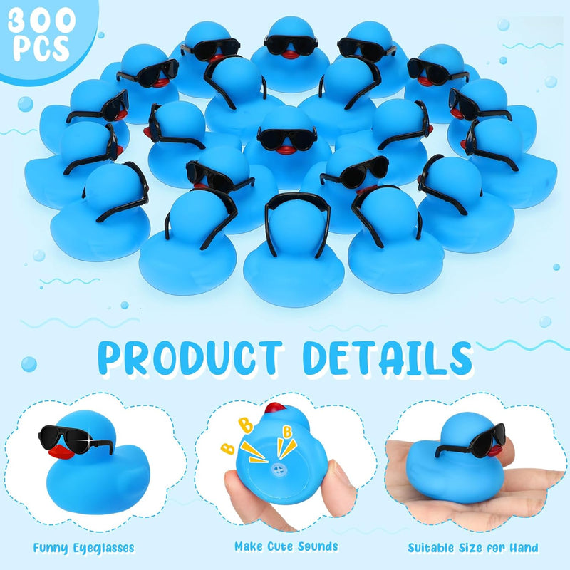 Hiboom 300 Pack Mini Rubber Ducks with Sunglasses Sets Duck Bath Toys Cute Float Squeaky Bathtub Duckies Toys for Baby Shower Birthday Party Favors Class Carnival Prizes Car Decor(Yellow)