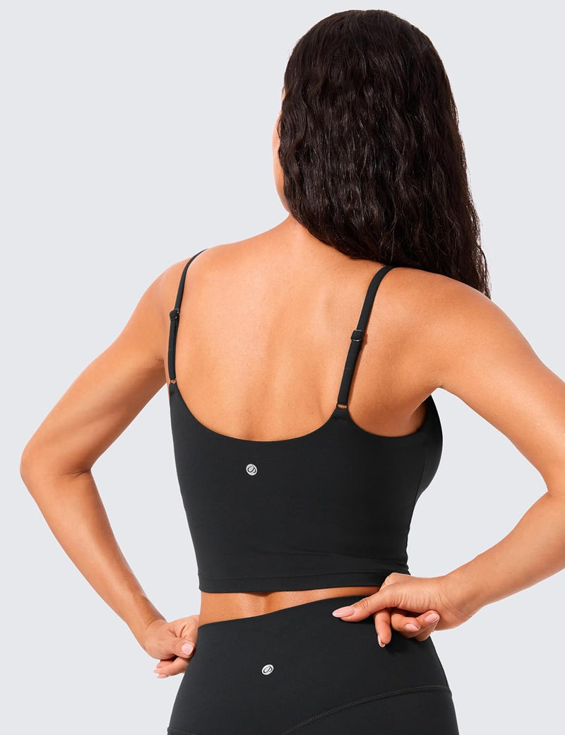 CRZ YOGA Butterlift Womens Scoop Neck Longline Sports Bra - U Back Adjustable Straps Workout Crop Tank Top with Built in Bra