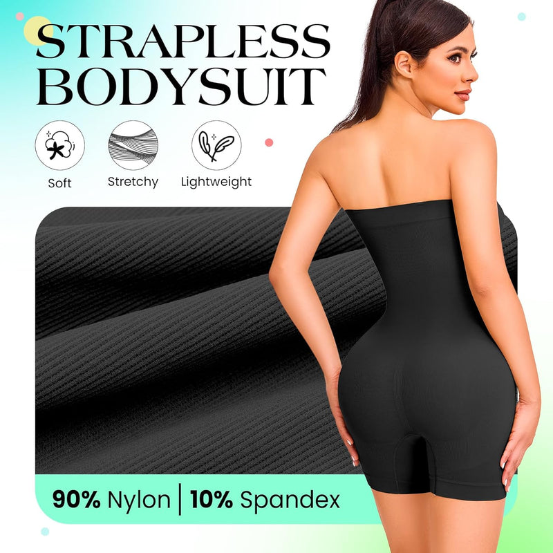 Strapless Shapewear Bodysuit Tummy Control Full Body Shapewear Seamless Butt Lifter Mid Thigh Jumpsuit Tops