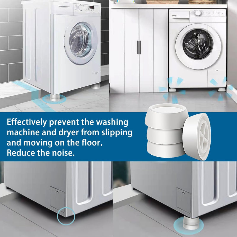 VooGenzek 4 PCS Universal Washing Machine Anti-Vibration Feet Pads, Shock Absorbing Washer Rubber Feet Pad, Dryer Anti-Vibration Feet Pads, for Dryer, Refrigerator, Table Chair, Treadmill (White)