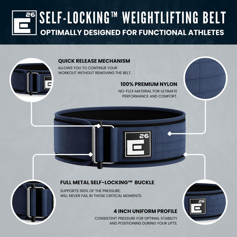 Self-Locking Weight Lifting Belt - Premium Weightlifting Belt for Serious Functional Fitness, Weight Lifting, and Olympic Lifting Athletes - Lifting Support for Men and Women - Deadlift Training Belt