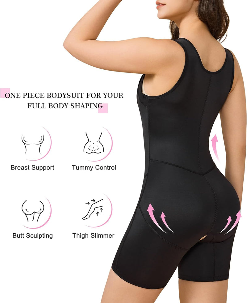 Women's Waist Trainer Bodysuit Butt Lifter Tummy Control Shapewear Hi-waist Thigh Slimmer Full Body Shaper Open Bust - Black