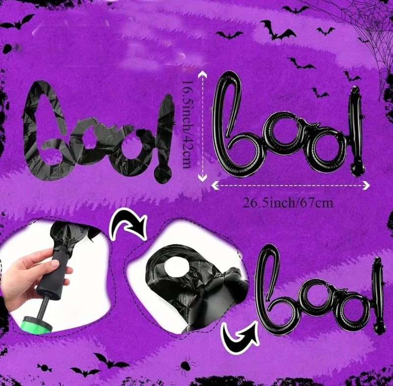 Halloween Black Boo Letter Foil Balloon Garland, Trick or Treat Party Supplies with Spooky Design for Indoor Outdoor Hanging Door Wall Decoration Kids Celebration Entrance