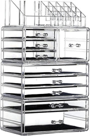 Large Clear Makeup Organizer Skin Care Cosmetic Display Cases Stackable Storage Box With 9 Drawers,Set of 4 By Cq acrylic - 9 Drawers Clear